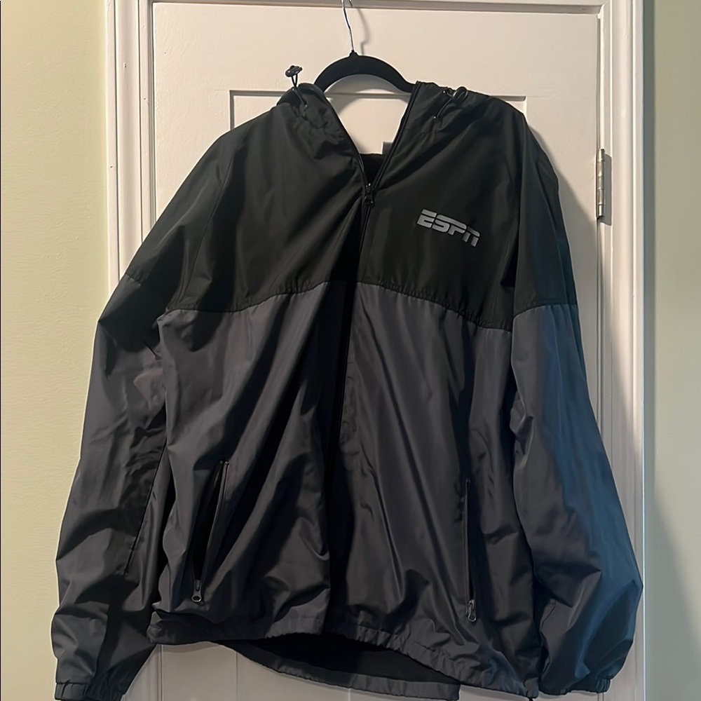NEVER WORN - ESPN Black and Gray Windbreaker Jacket - Full Zip XXL